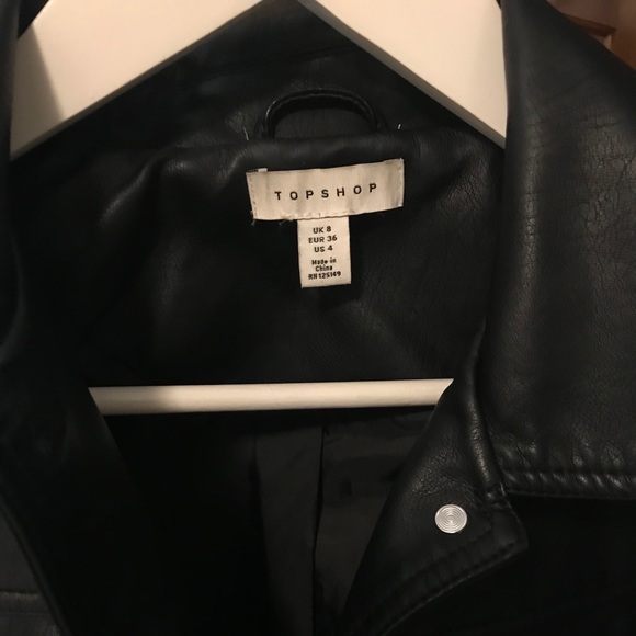 Topshop Faux Leather Button Up Jacket Coat Black - Picture 5 of 5